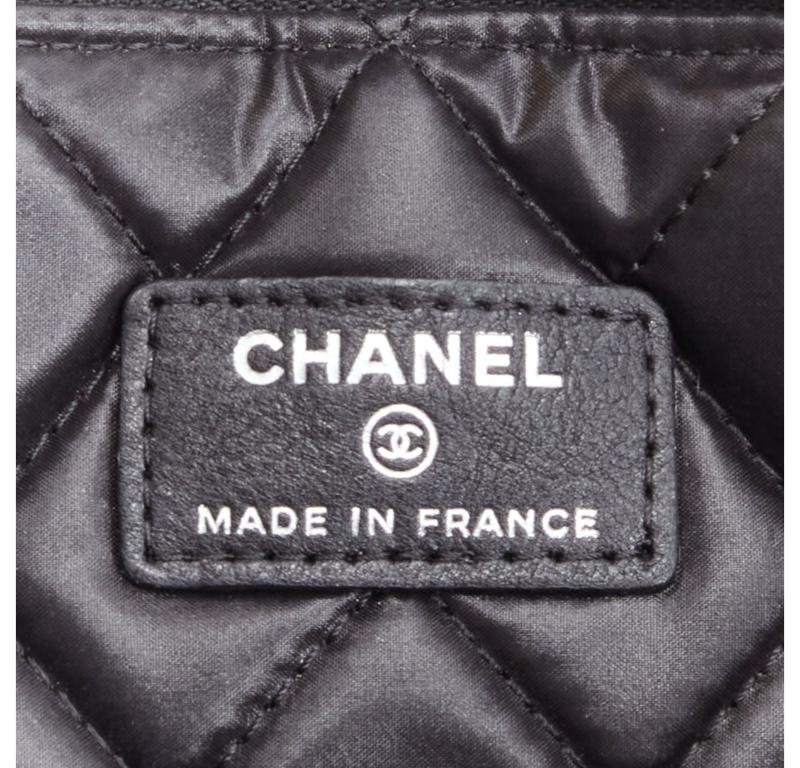 CHANEL Large Boy O Case black quilted leather chain trim flat pouch clutch bag For Sale 4