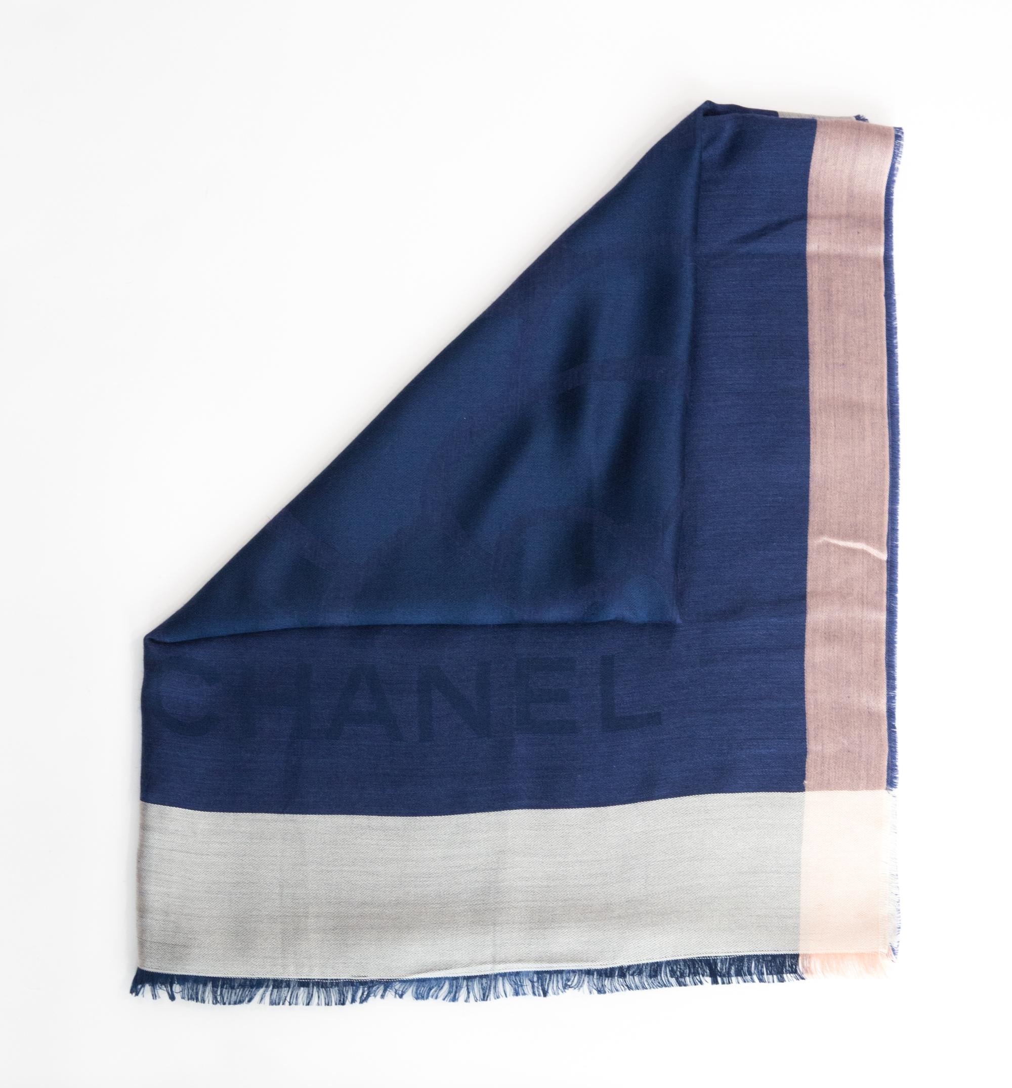 Blue Chanel Large Camellia Cashmere Scarf For Sale