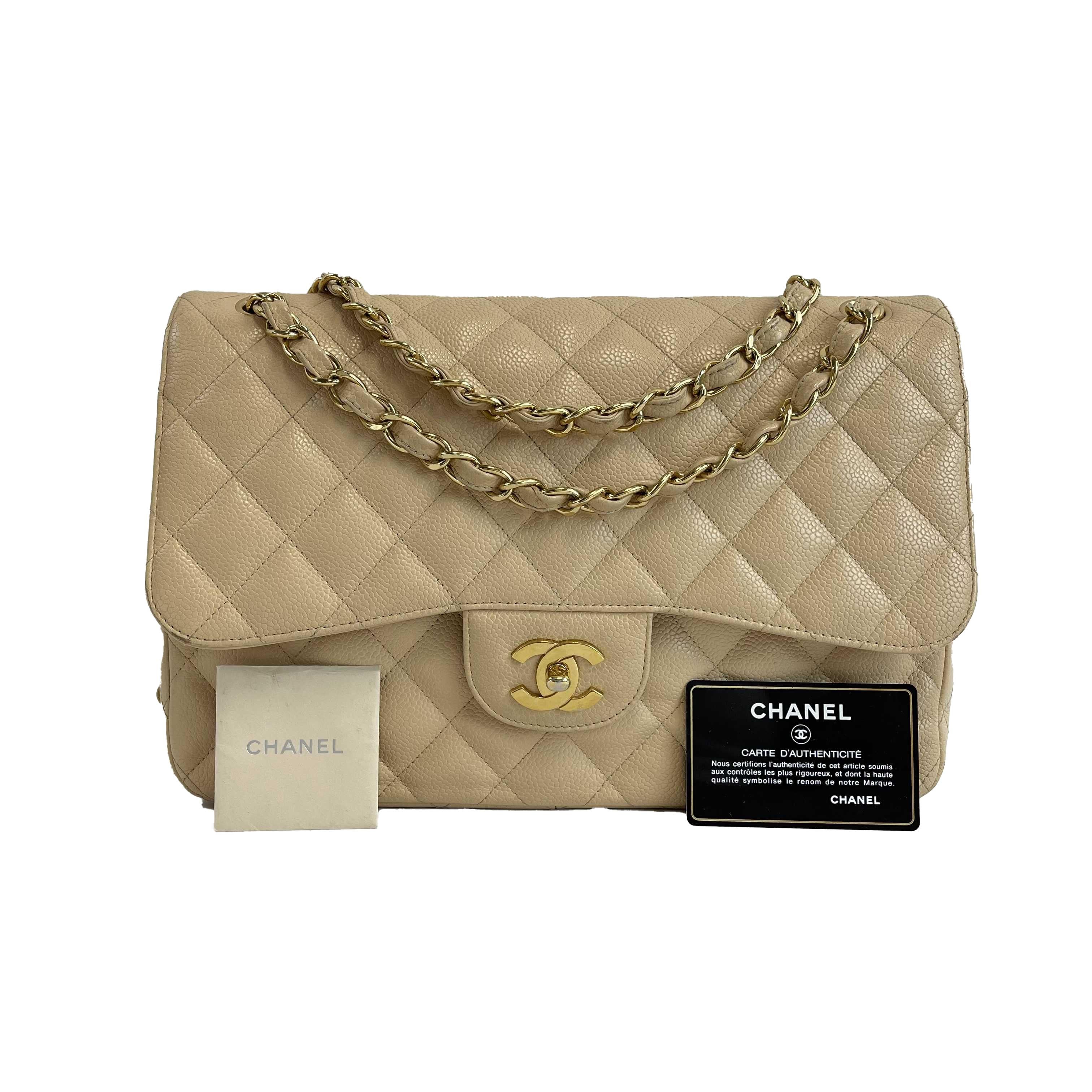 CHANEL - Large CC Caviar Leather Double Flap Tan Shoulder Bag For Sale 5