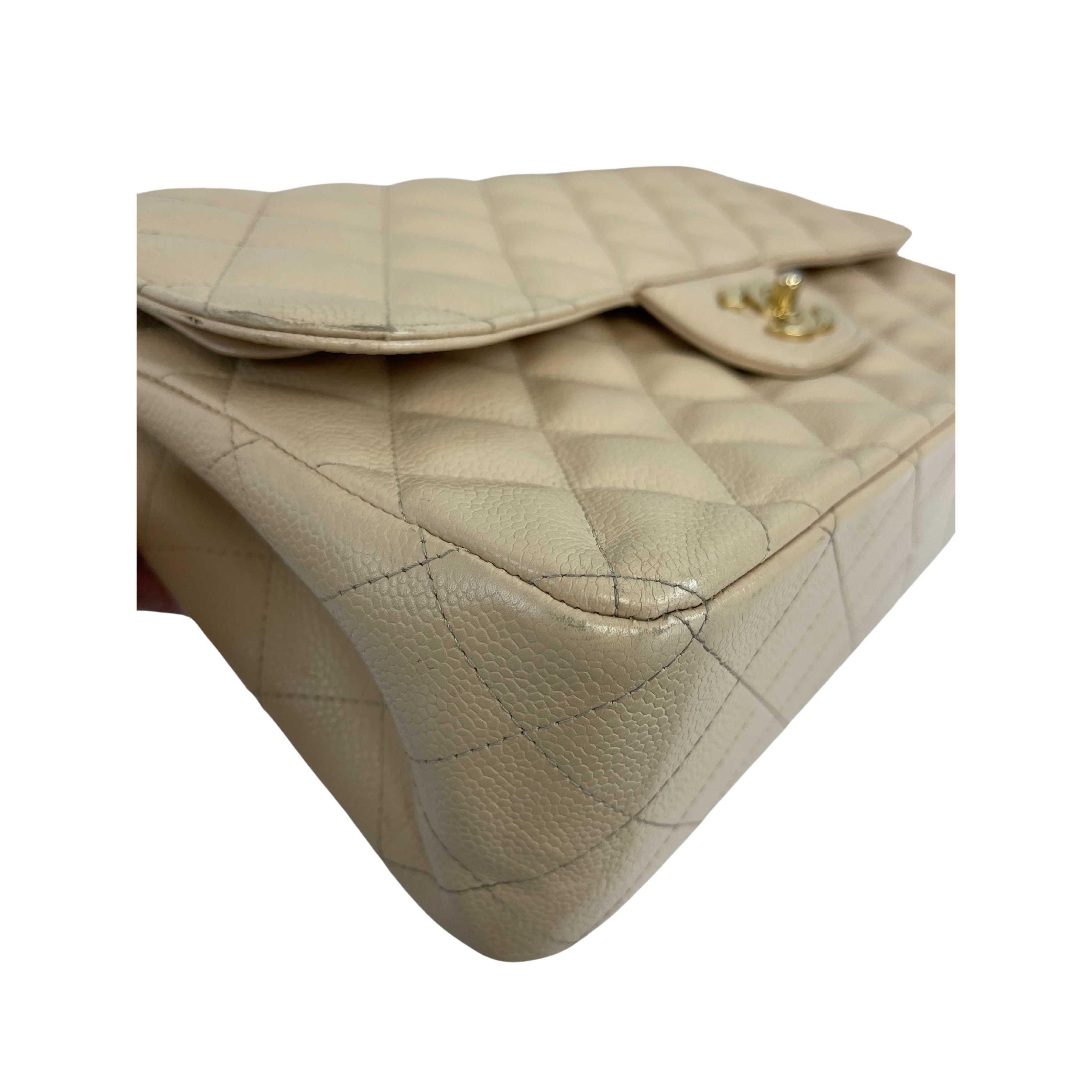CHANEL - Large CC Caviar Leather Double Flap Tan Shoulder Bag For Sale 3