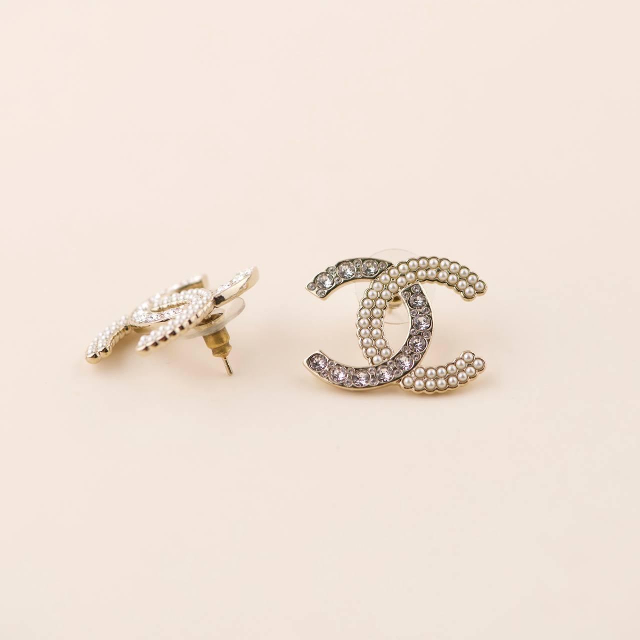 Brilliant Cut Chanel Large CC Crystal Pearl Earring