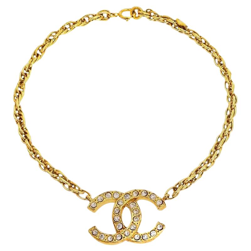 Chanel Large CC Rhinestone Necklace For Sale