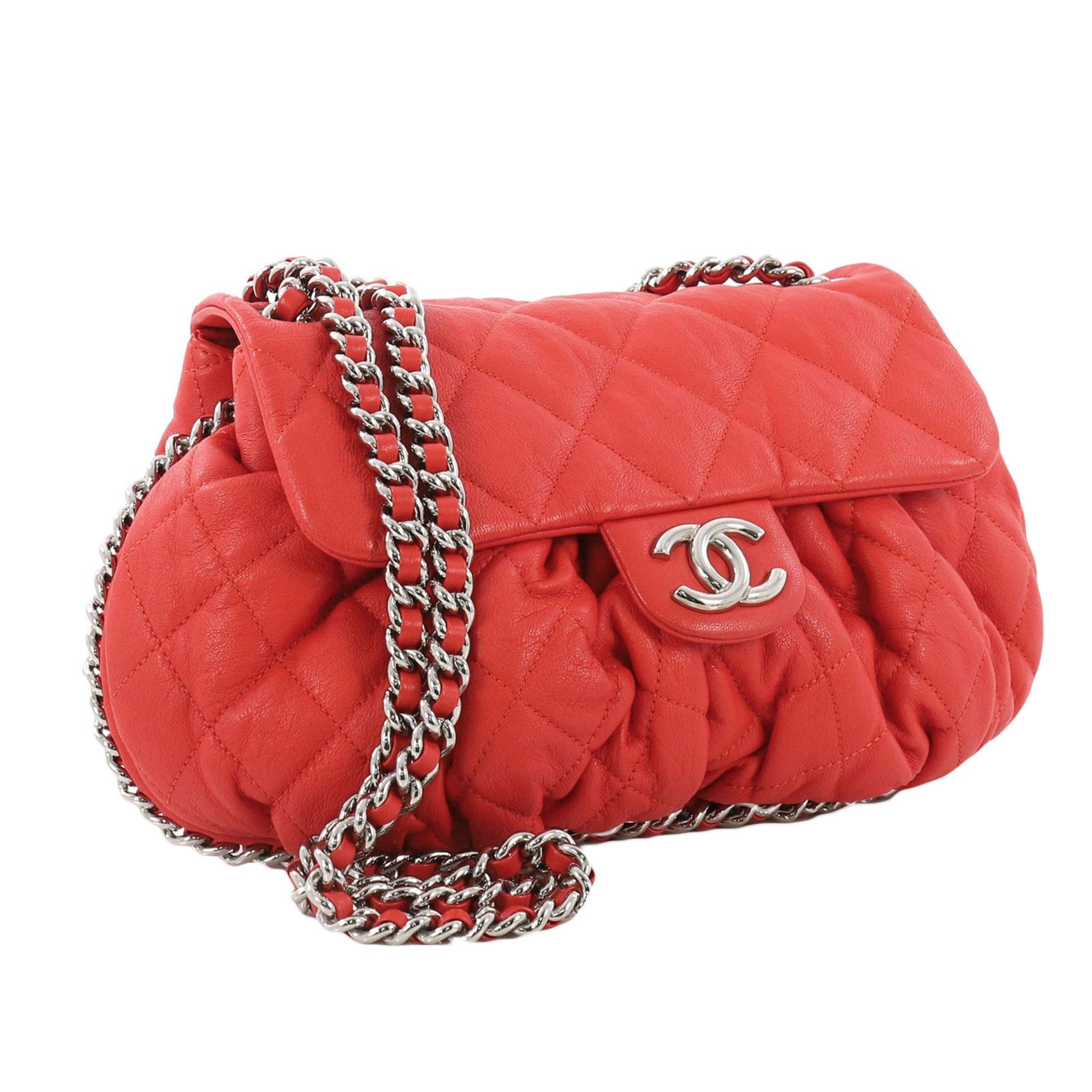 Chanel Red Coral Large Chain Around Limited Edition Classic Flap Bag 

Condition: Pristine.  Comes with dust bag, authenticity hologram, matching authenticity card, and Chanel mini paperwork.

Same size and model as seen on Kim Kardashian in black.