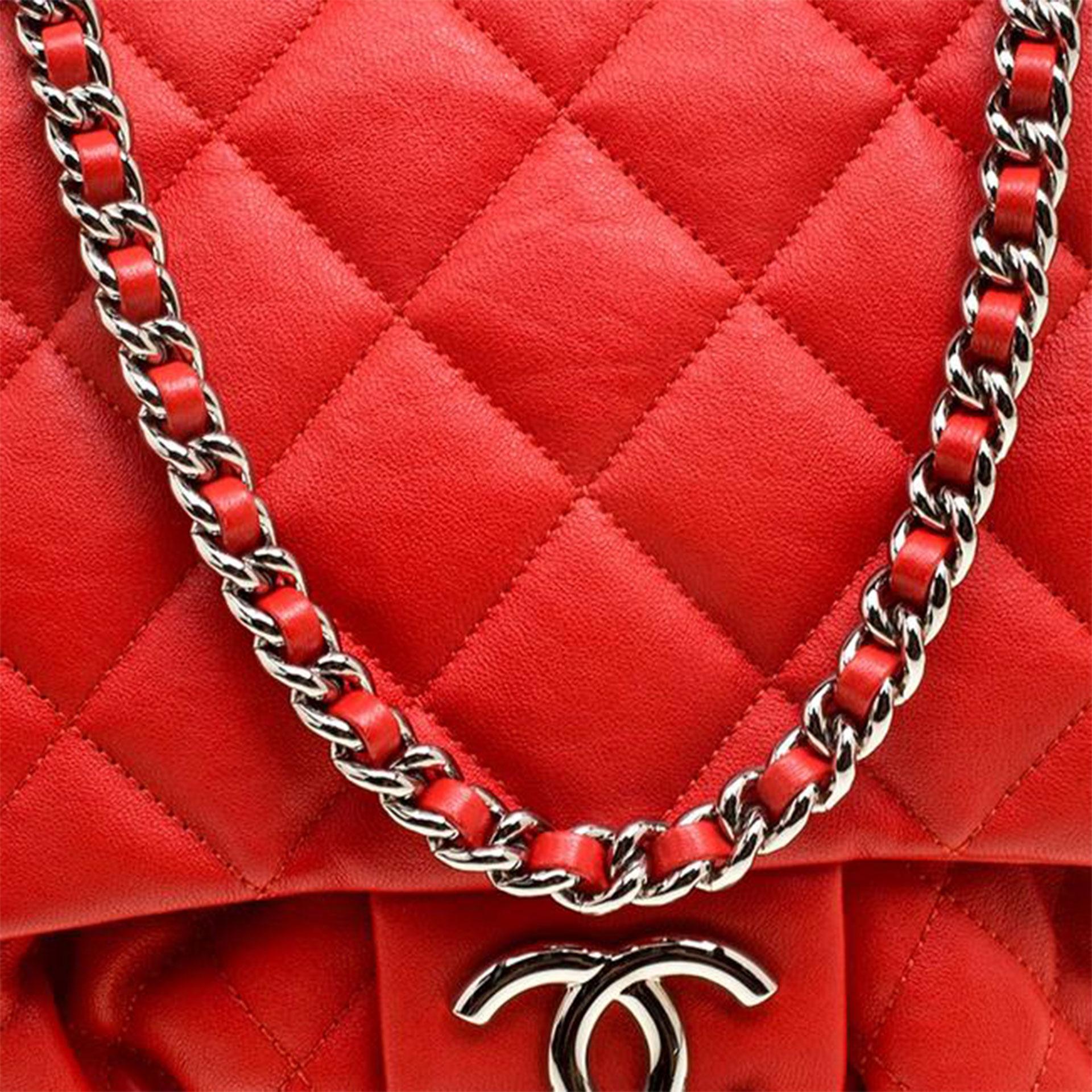 Chanel Large Chain Around Limited Edition Pristine Red Calfskin Leather Flap Bag For Sale 4