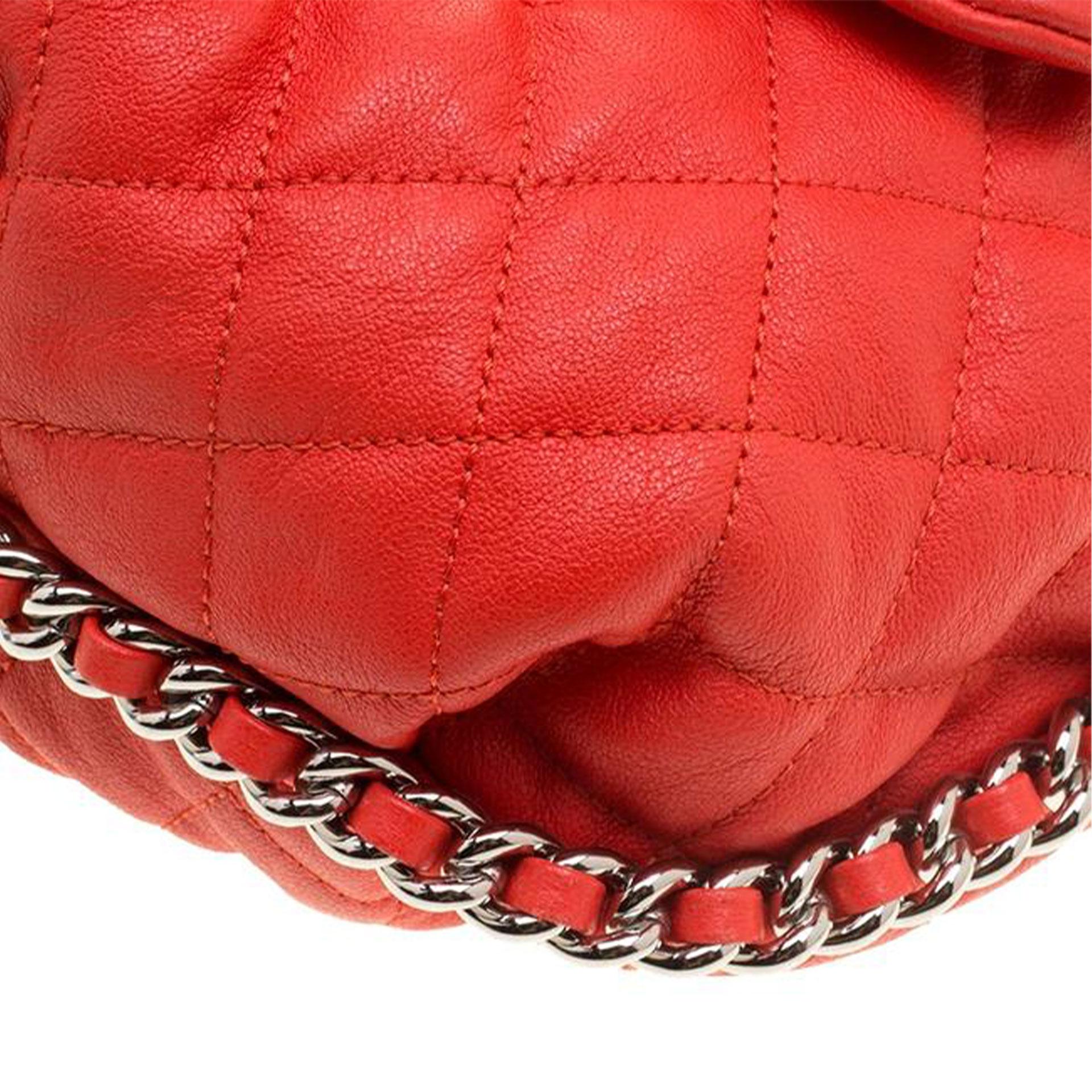 Chanel Large Chain Around Limited Edition Pristine Red Calfskin Leather Flap Bag For Sale 10