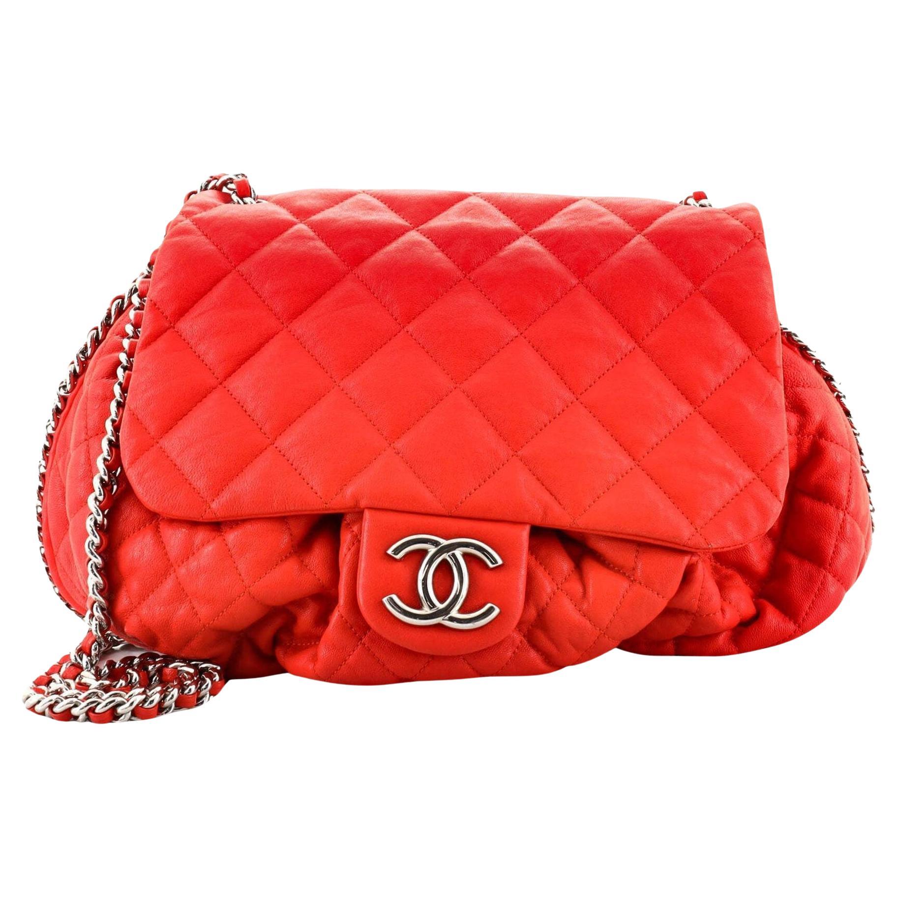 Chanel Large Chain Around Limited Edition Pristine Red Calfskin Leather Flap Bag For Sale