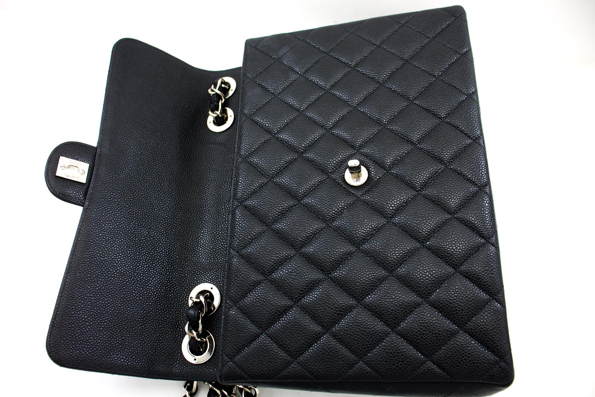 CHANEL Large Classic Handbag Chain Shoulder Bag Flap Black Caviar For Sale 6
