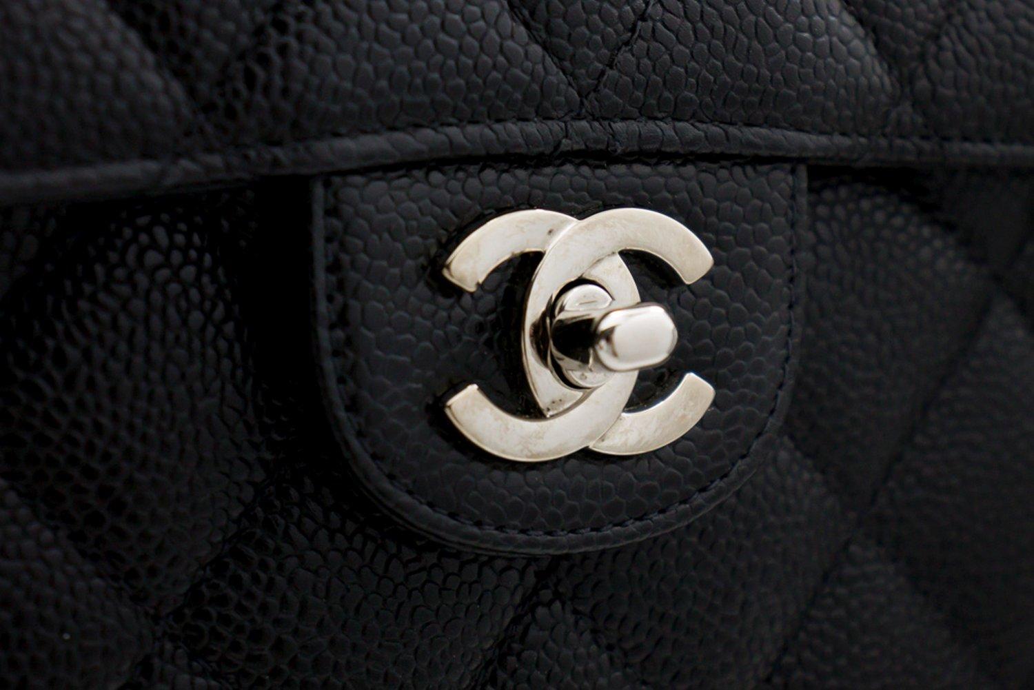 CHANEL Large Classic Handbag Chain Shoulder Bag Flap Black Caviar For Sale 8