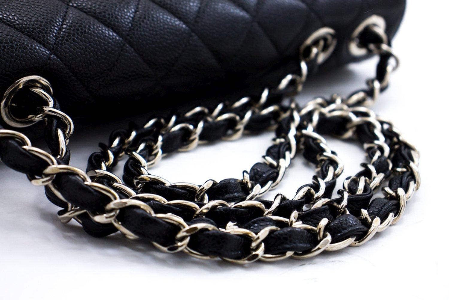 CHANEL Large Classic Handbag Chain Shoulder Bag Flap Black Caviar For Sale 9
