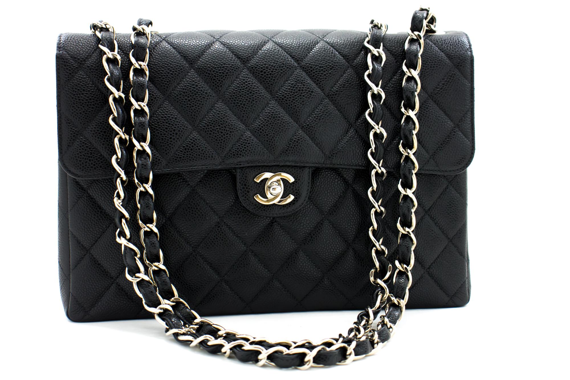 An authentic CHANEL Large Classic Handbag Chain Shoulder Bag Flap Black Caviar. The color is Black. The outside material is Leather. The pattern is Solid. This item is Vintage / Classic. The year of manufacture would be 2000-2 0 0 2 .
Conditions &