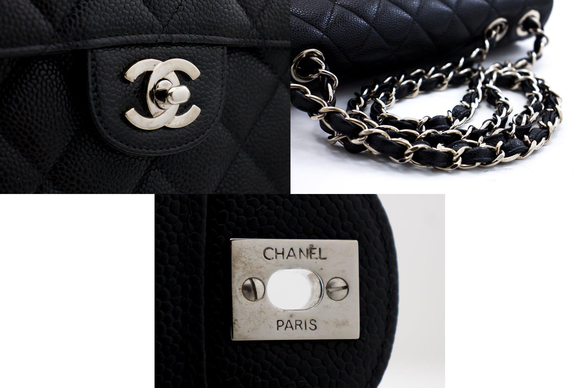 CHANEL Large Classic Handbag Chain Shoulder Bag Flap Black Caviar For Sale 3