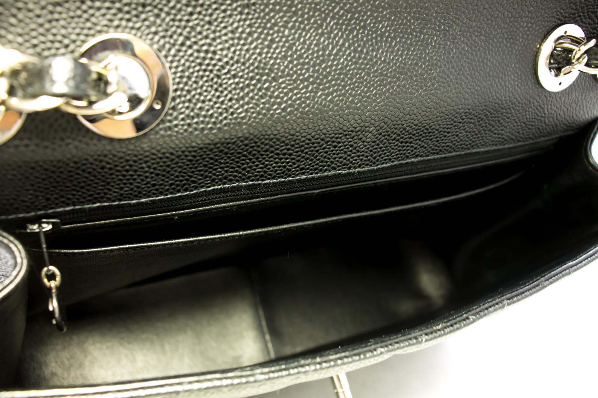 CHANEL Large Classic Handbag Chain Shoulder Bag Flap Black Caviar For Sale 5