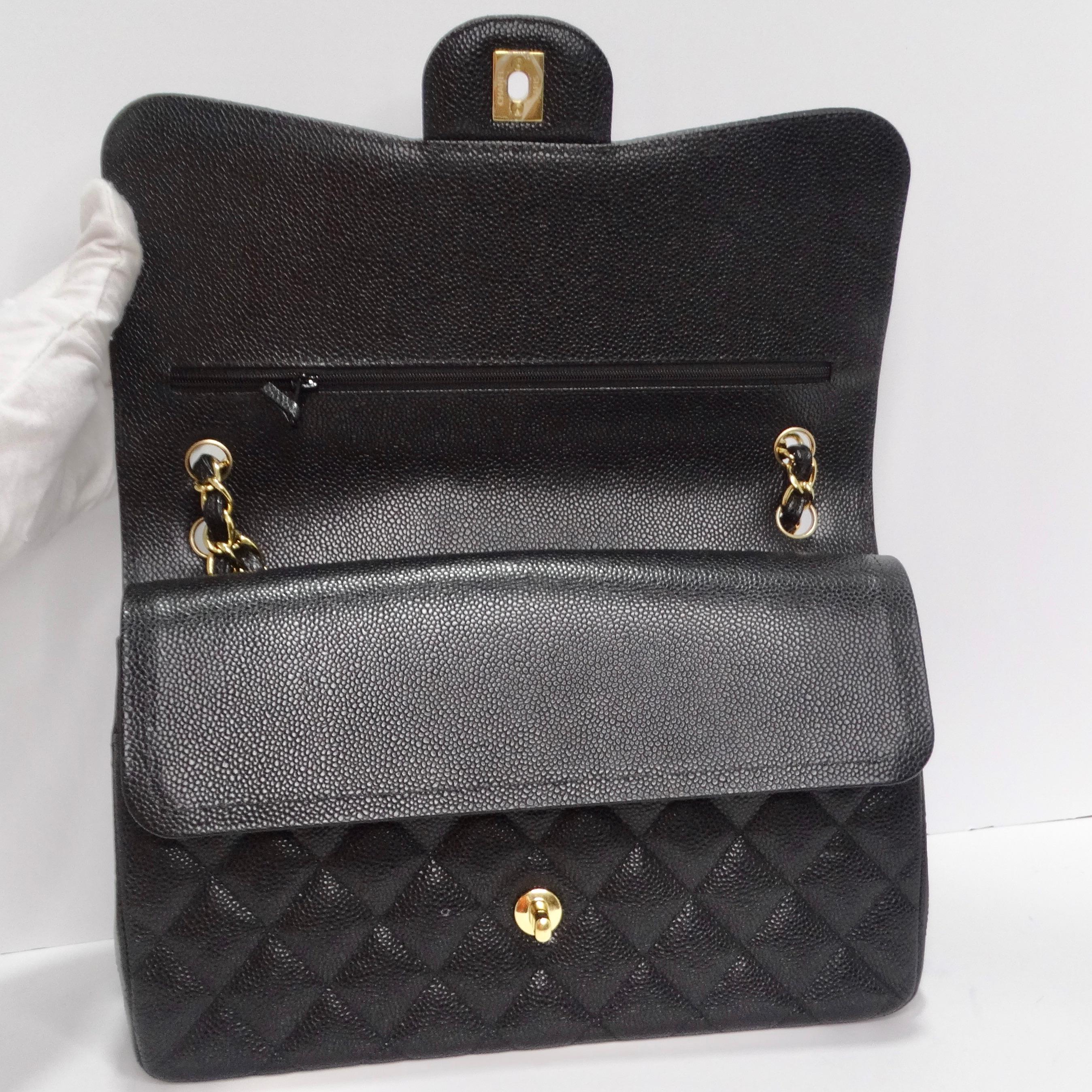 Chanel Large Classic Quilted Caviar Handbag Black/Burgundy 6