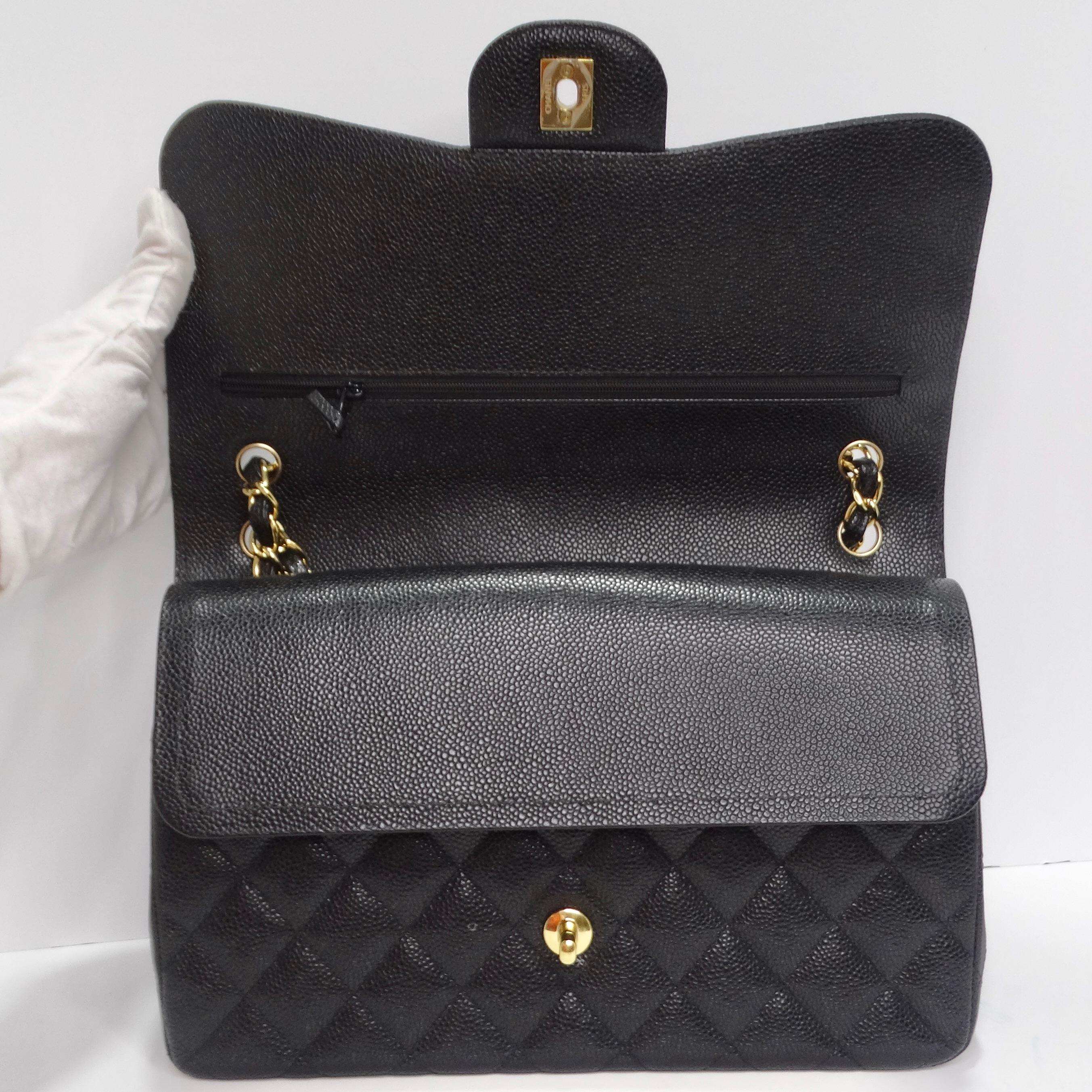 Chanel Large Classic Quilted Caviar Handbag Black/Burgundy 7