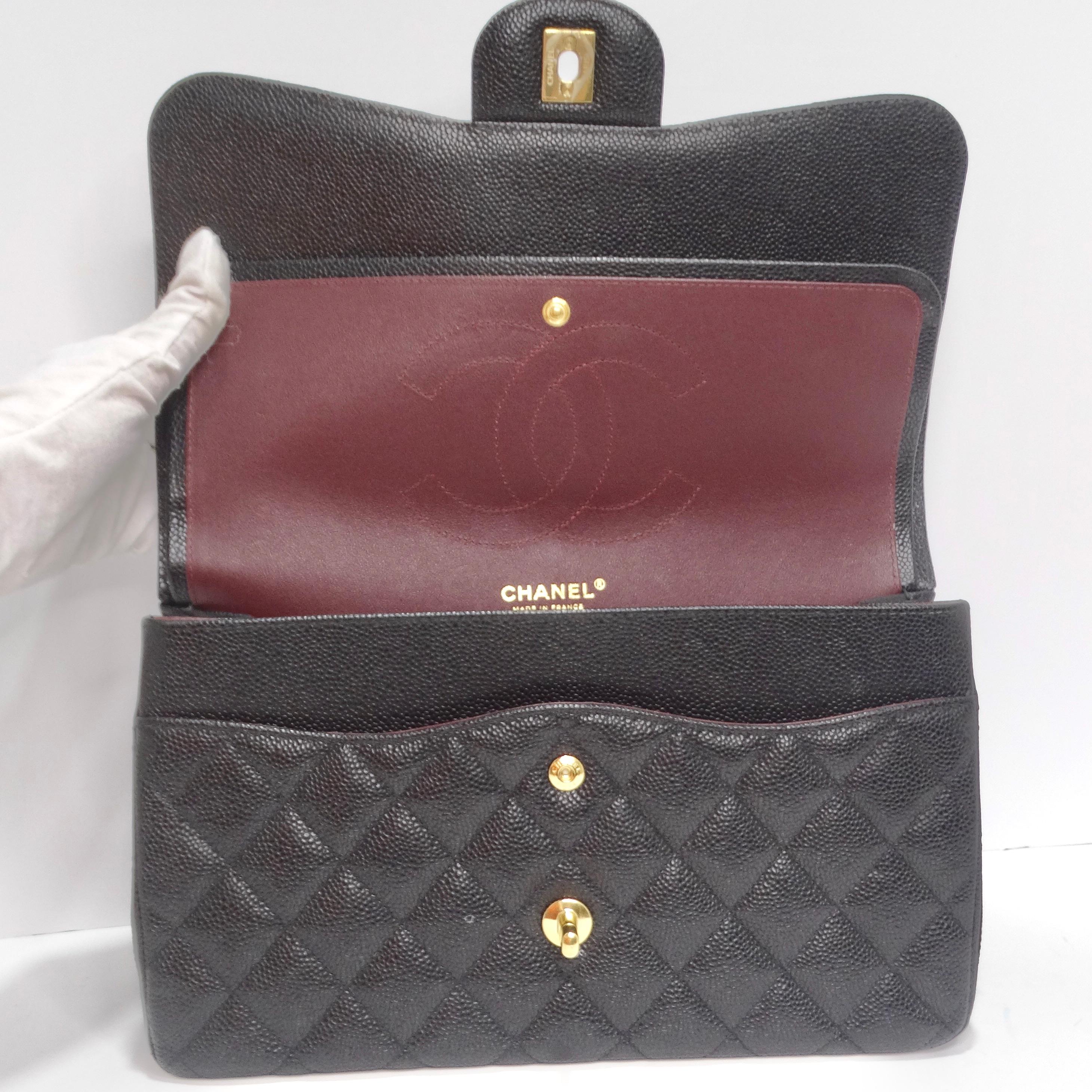 Chanel Large Classic Quilted Caviar Handbag Black/Burgundy 9