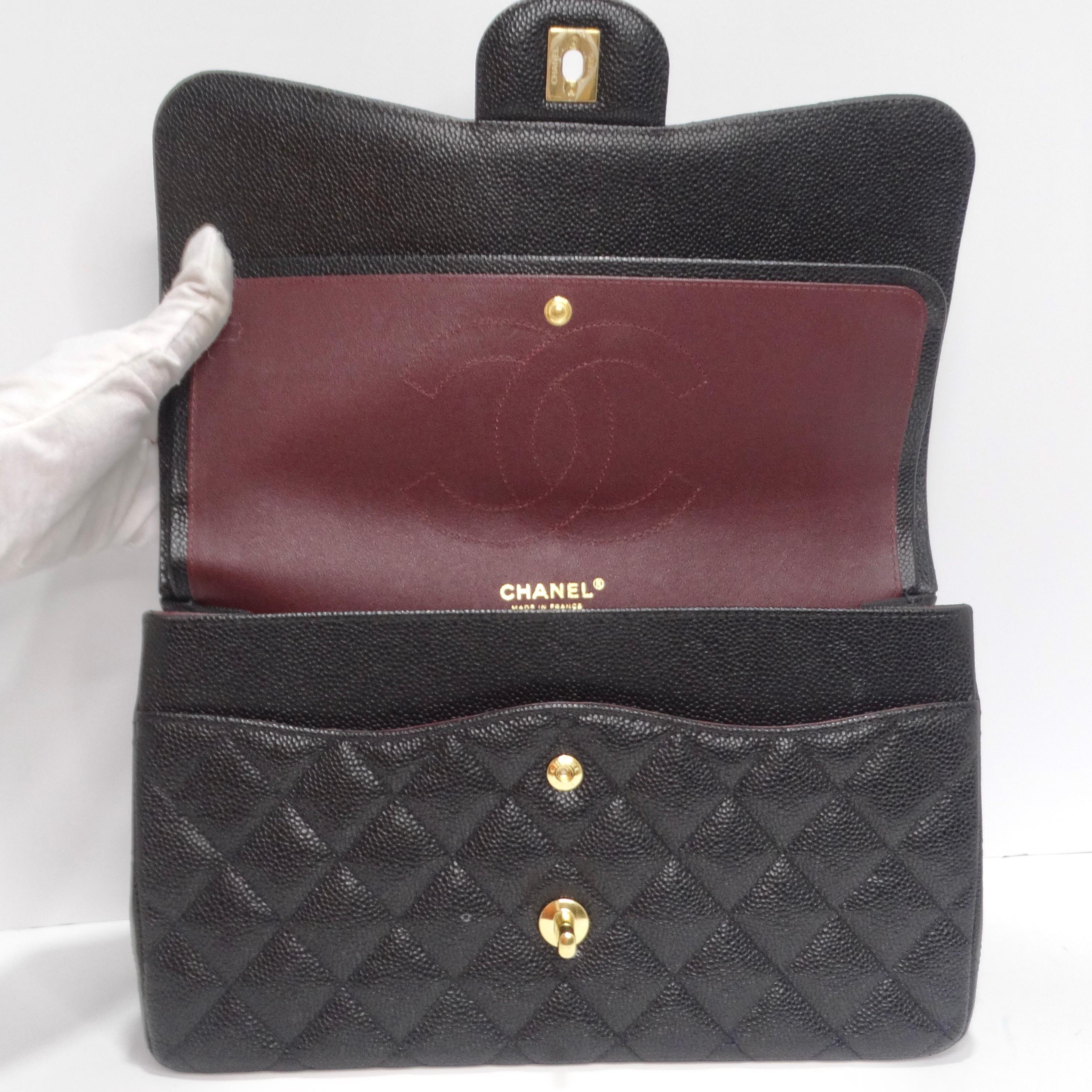 Chanel Large Classic Quilted Caviar Handbag Black/Burgundy 10