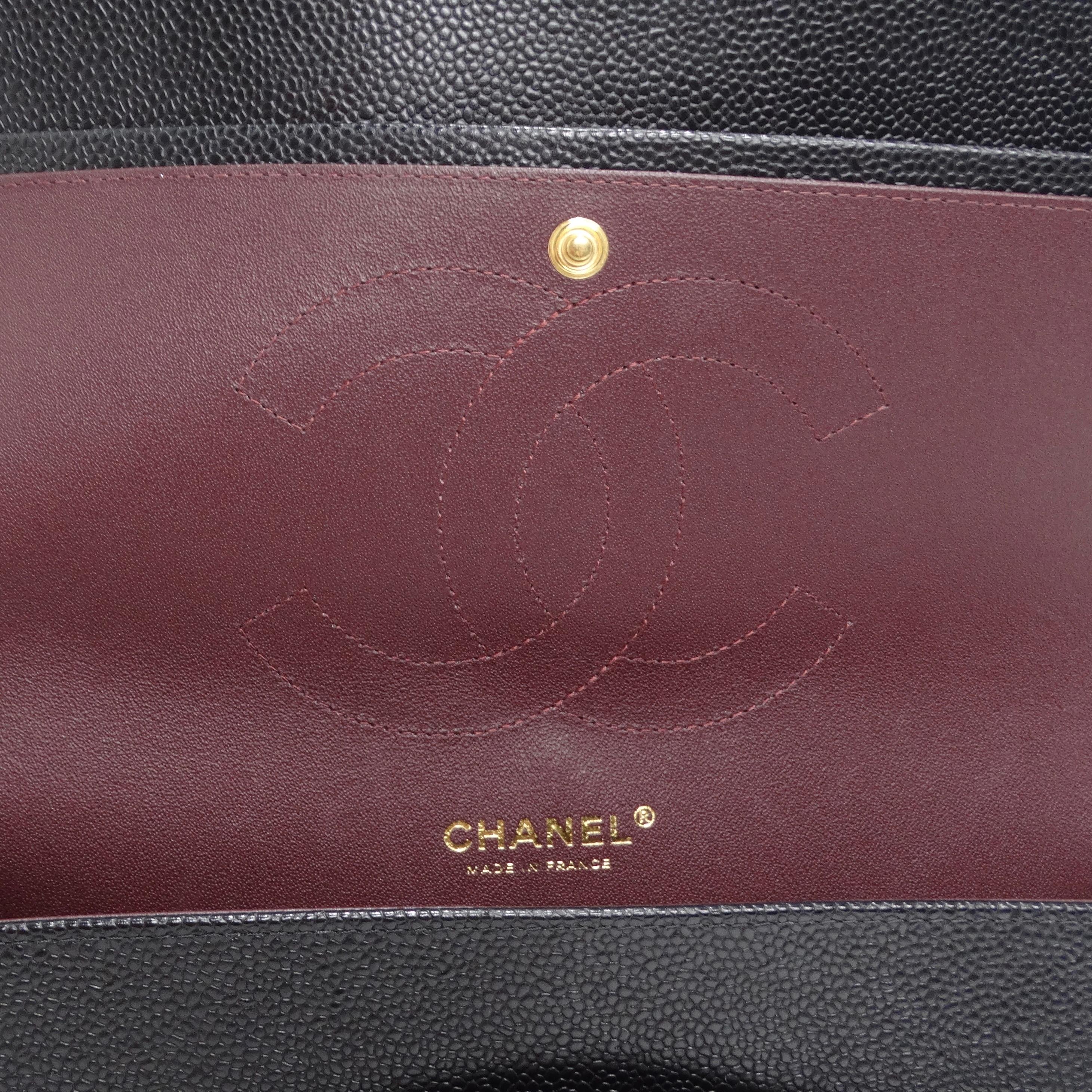 Chanel Large Classic Quilted Caviar Handbag Black/Burgundy 11