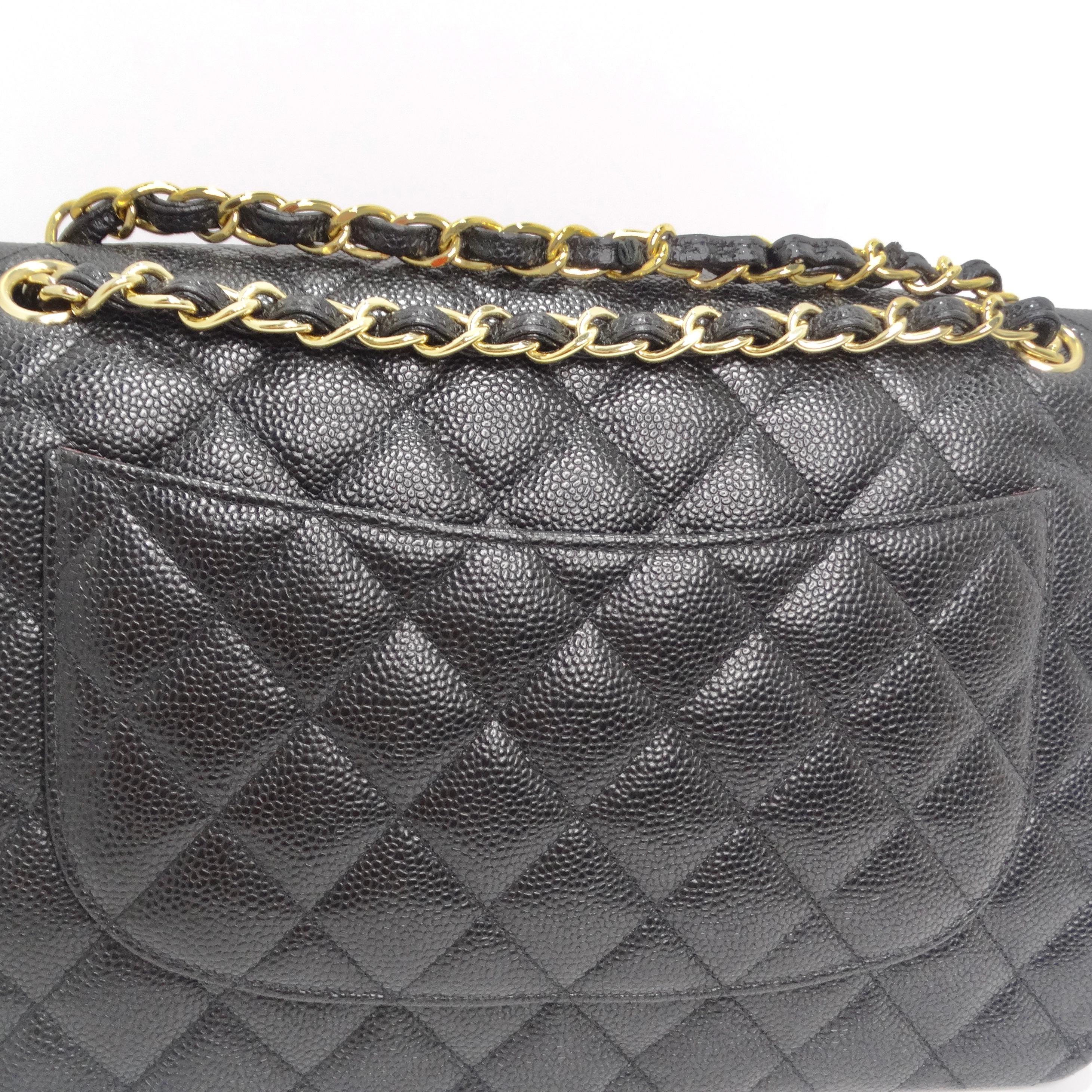 Chanel Large Classic Quilted Caviar Handbag Black/Burgundy 1