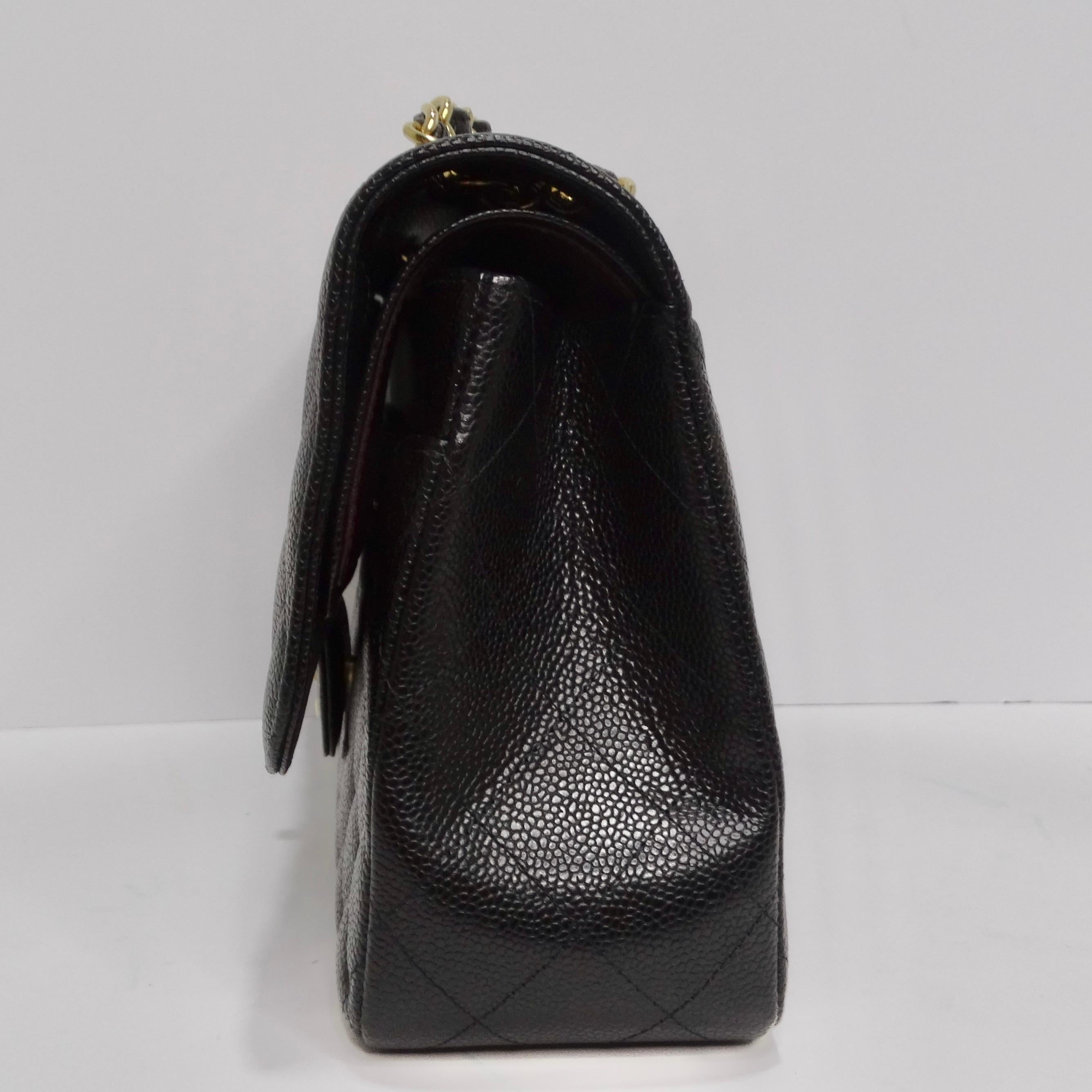 Chanel Large Classic Quilted Caviar Handbag Black/Burgundy 2