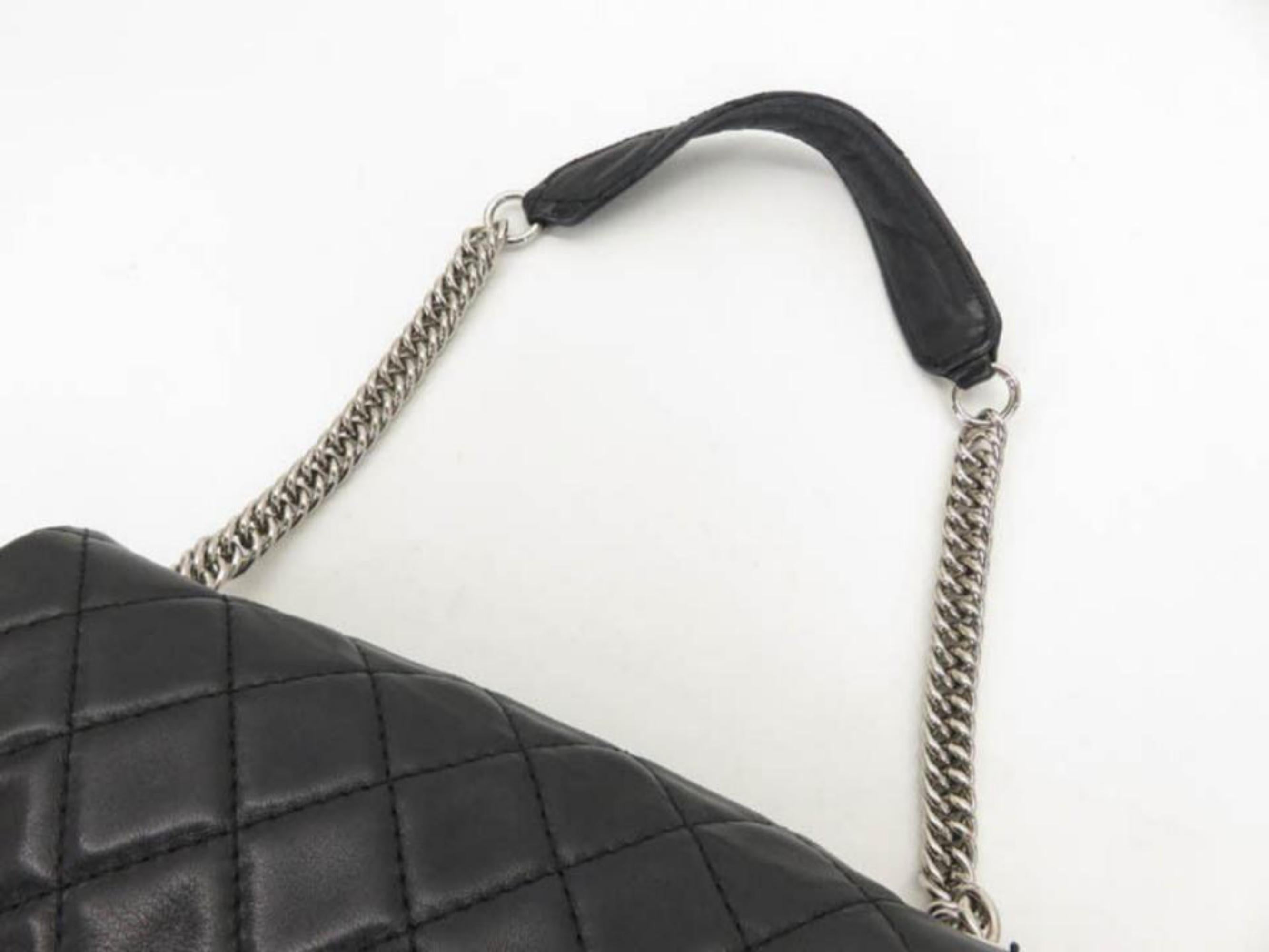 Chanel Large Classic Quilted Matelasse Flap 867200 Black Leather Shoulder Bag For Sale 6