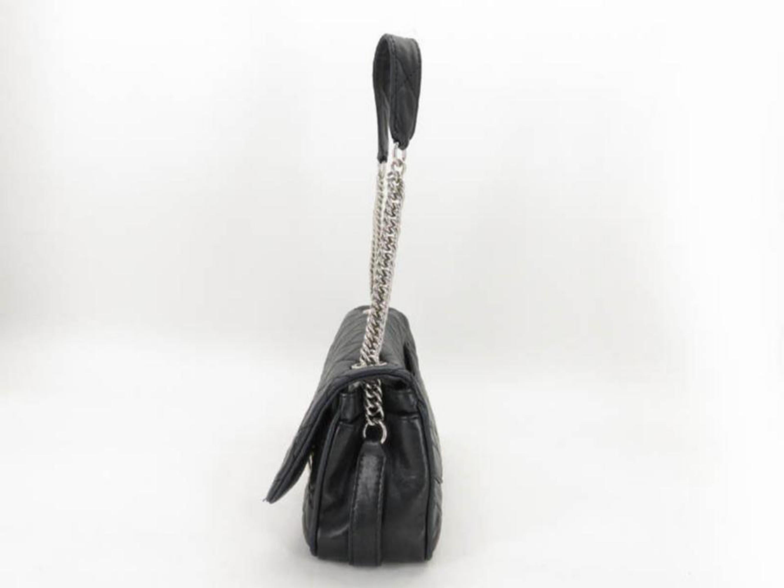 Chanel Large Classic Quilted Matelasse Flap 867200 Black Leather Shoulder Bag For Sale 7