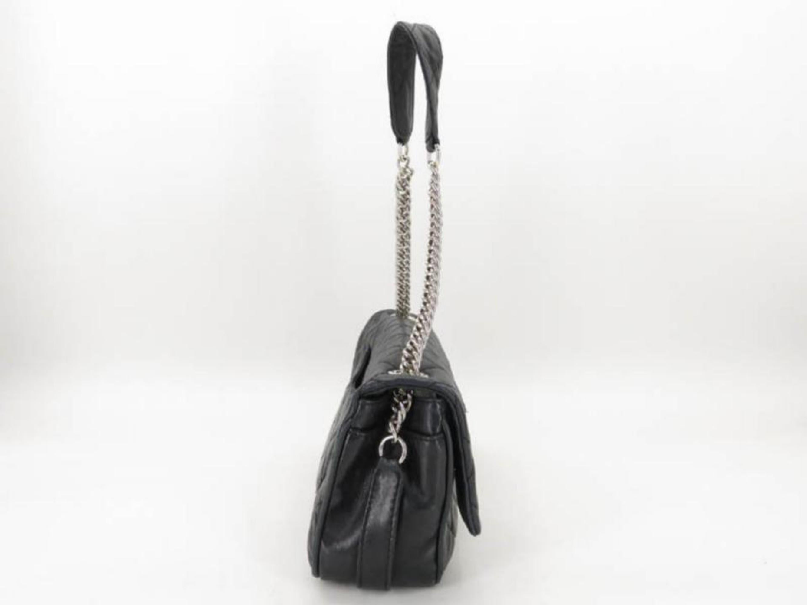 Chanel Large Classic Quilted Matelasse Flap 867200 Black Leather Shoulder Bag For Sale 8