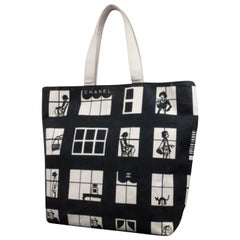 Chanel Large Coco Window Tote 224878 Black X White Canvas Shoulder Bag