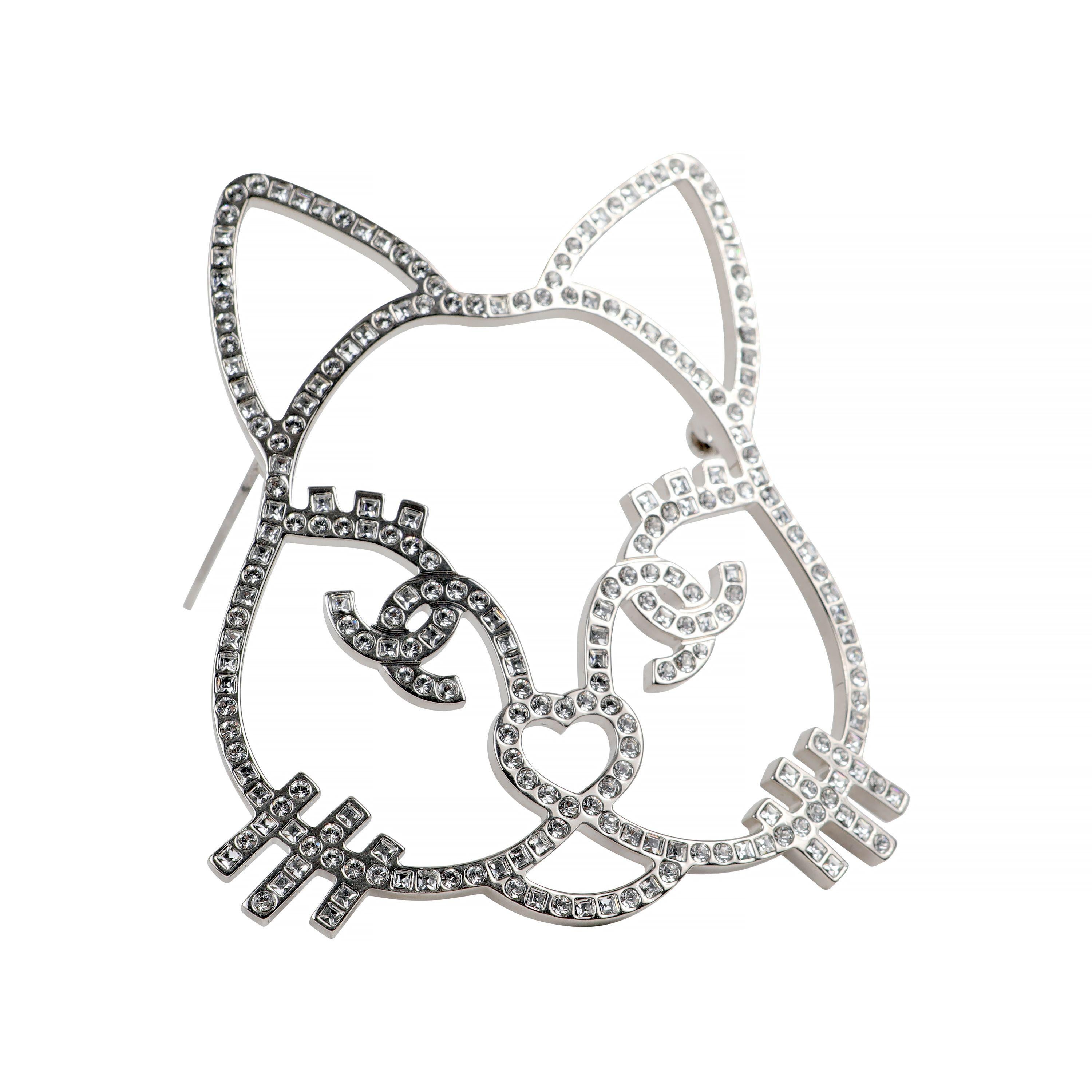Chanel Große Kristall-Katzen-Pin für Damen oder Herren im Angebot