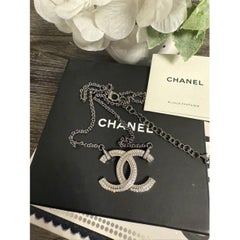 Chanel Large Crystal CC Silver Pendant Collar Statement Necklace