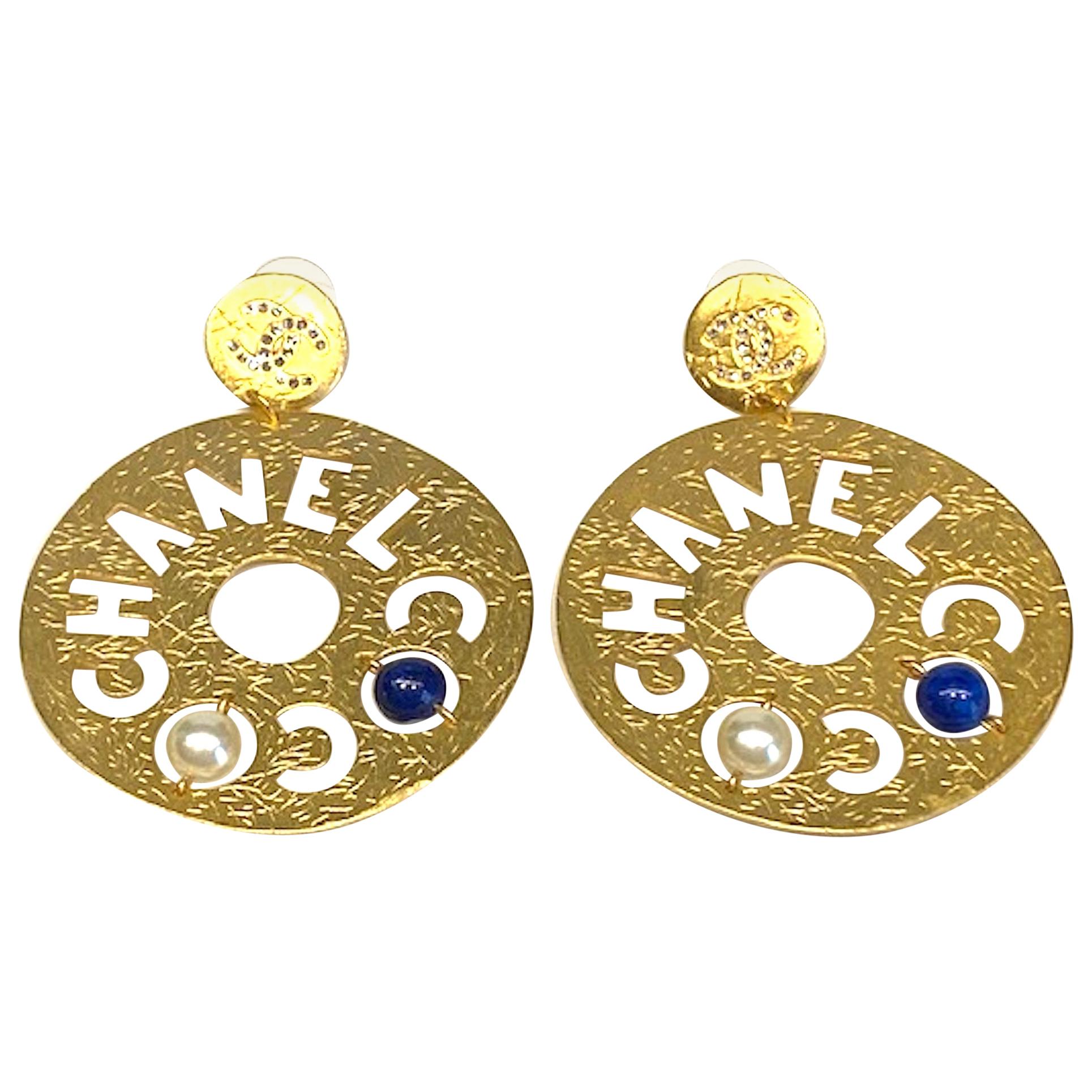 Chanel Large Cut Out Disk Pendant Earrings, Autumn 2019 Collection