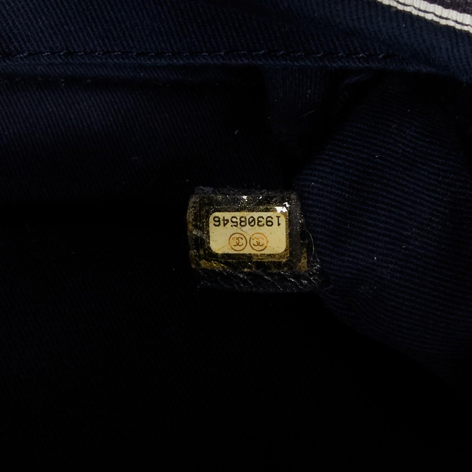 CHANEL Large Denim CC Shopping Tote logo stripes dark blue brown strap bag 7