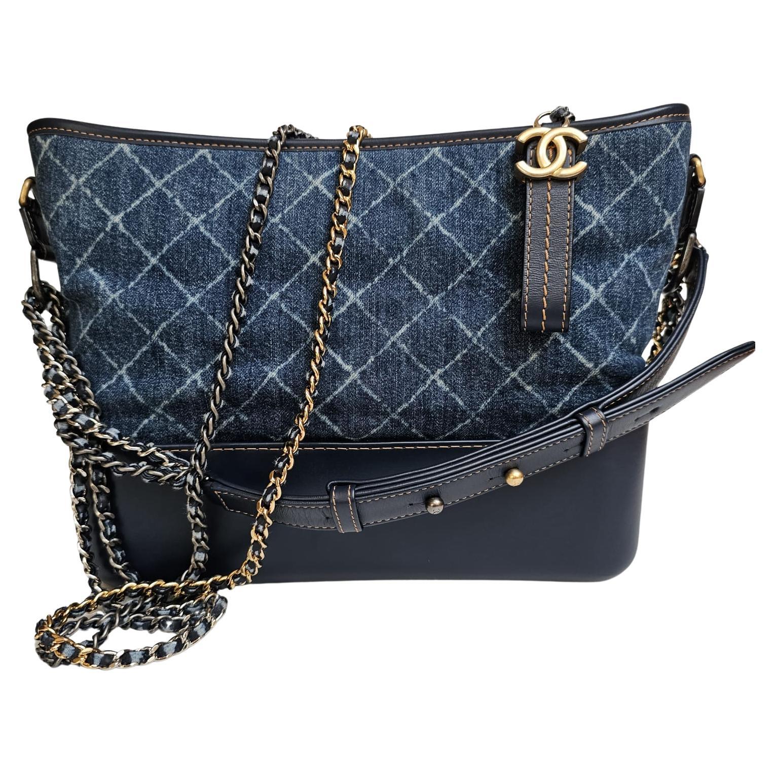 Chanel Medium Denim Quilted Gabrielle Hobo Bag For Sale
