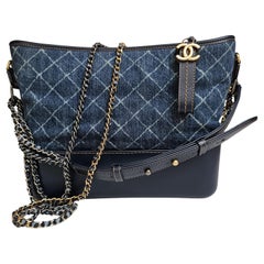 Used Chanel Medium Denim Quilted Gabrielle Hobo Bag