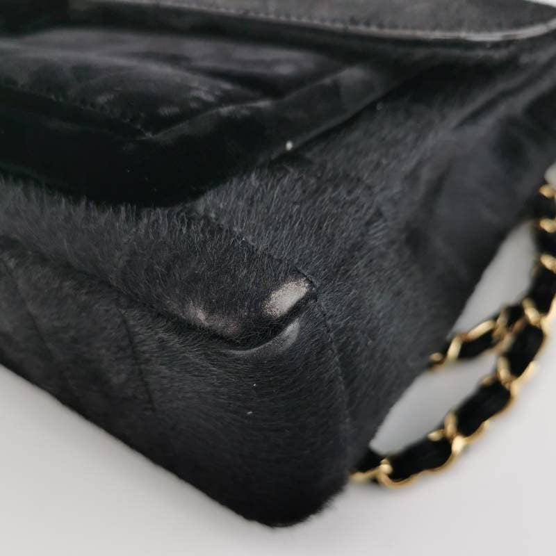 Chanel Borsa a spalla grande East West Rara in pelle nera e pelle di vitello stile cavallino in vendita 7