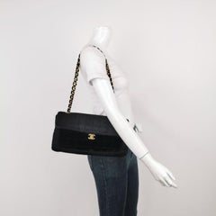 Chanel Large East West Shoulder Bag Rare Black Leather and Pony-style Calfskin
