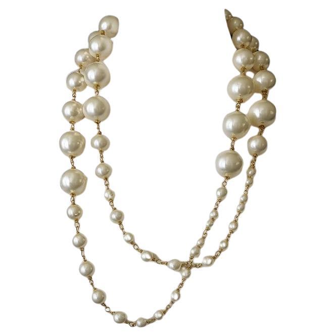 CHANEL Large Faux Pearl CC Logo Long Necklace