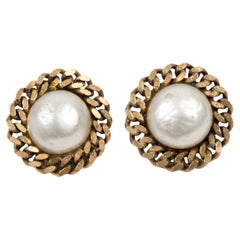 Chanel Large Faux Pearls and Gold Tone Clip On Earrings