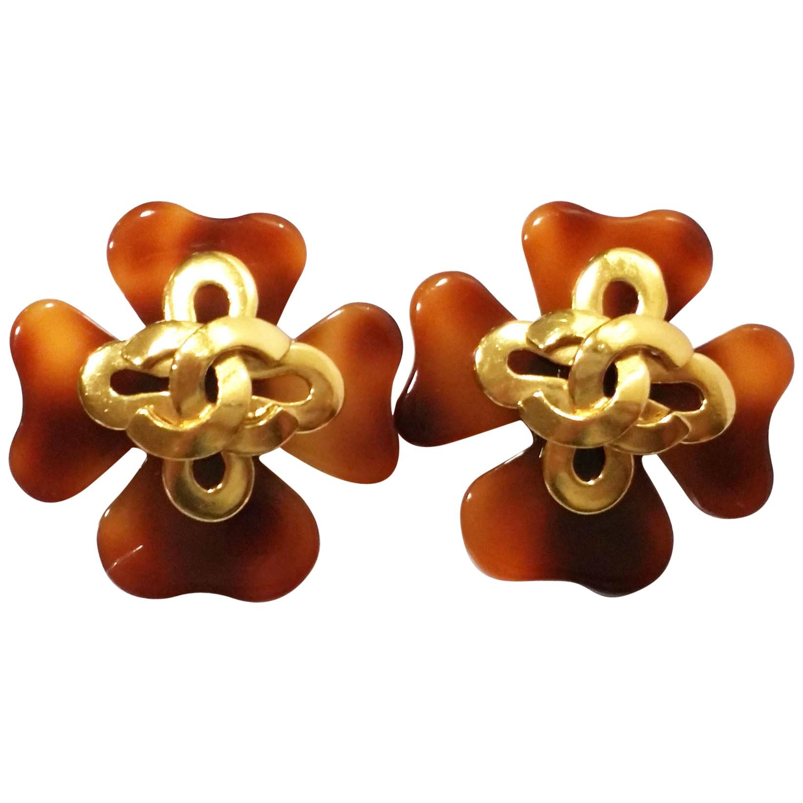 Chanel Large Faux Tortoise and Gold Earrings, Spring 1995 Collection