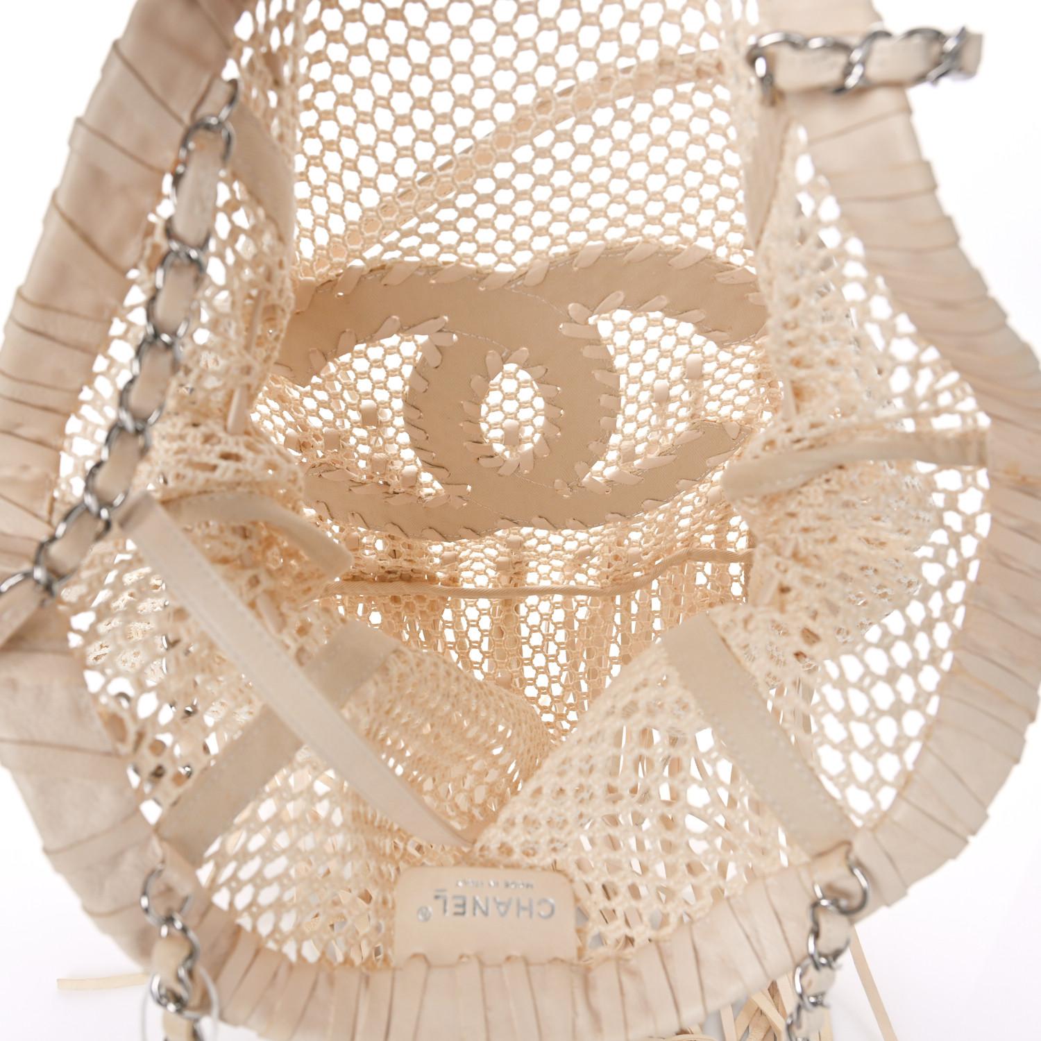 Chanel Large Fringe Resort Bone Ivory Mesh Tote For Sale 6