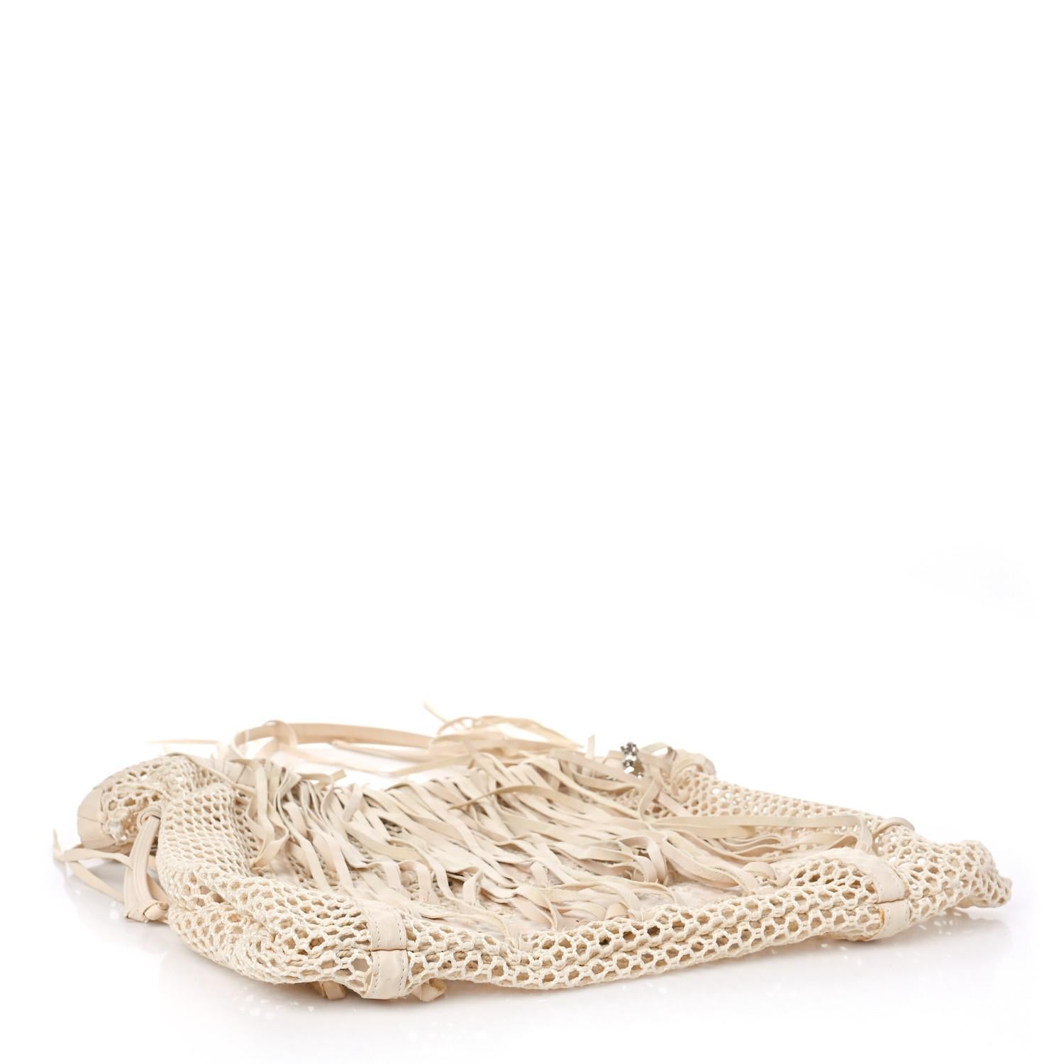 Chanel Large Fringe Resort Bone Ivory Mesh Tote For Sale 3