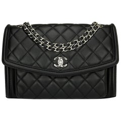 Chanel Large Geometric Flap Bag Black Lambskin Quilted with Silver Hardware 2015