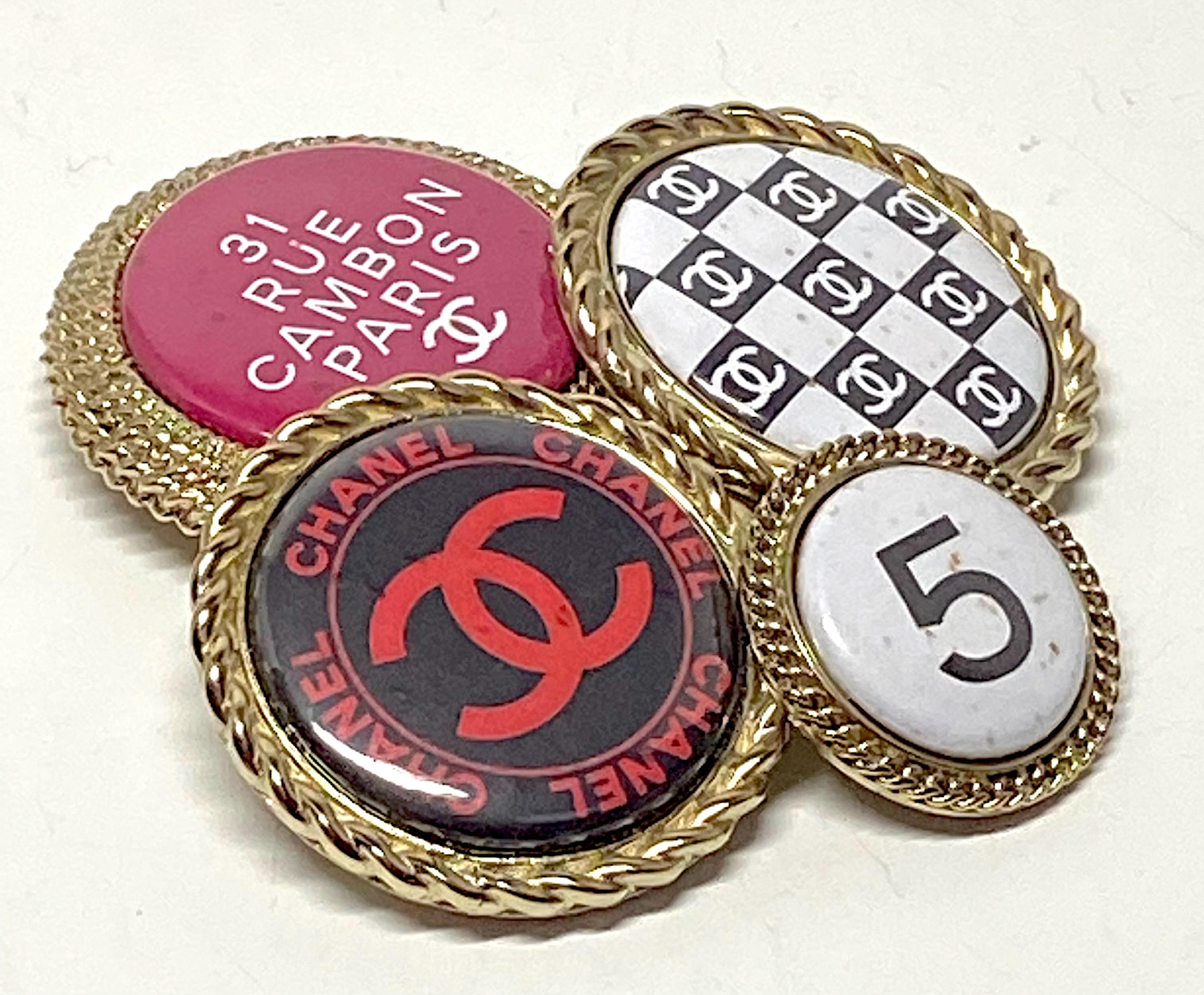 Chanel Large Gold 4 Button CC Logo Graphic Brooch, Spring 2008 Collection 5