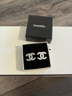 CHANEL Large Gold Acrylic CC Logo Statement Clip On Earrings