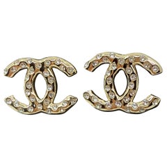CHANEL Large Gold CC Crystal Accent Statement Earrings