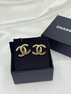 Chanel Large Gold CC Statement Earrings with Crystal Accents