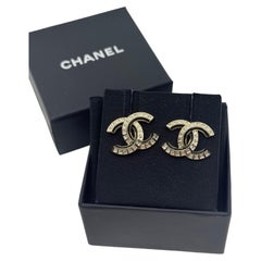 Chanel Large Gold CC Statement Earrings with Crystal Accents