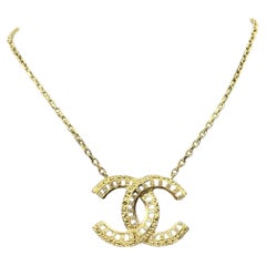 Chanel Large Gold Crystal CC Pendant Statement Necklace