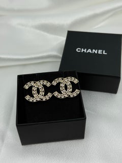 Chanel Large Gold Crystal CC Statement Stud Earrings