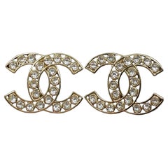 Chanel Large Gold Crystal CC Statement Stud Earrings