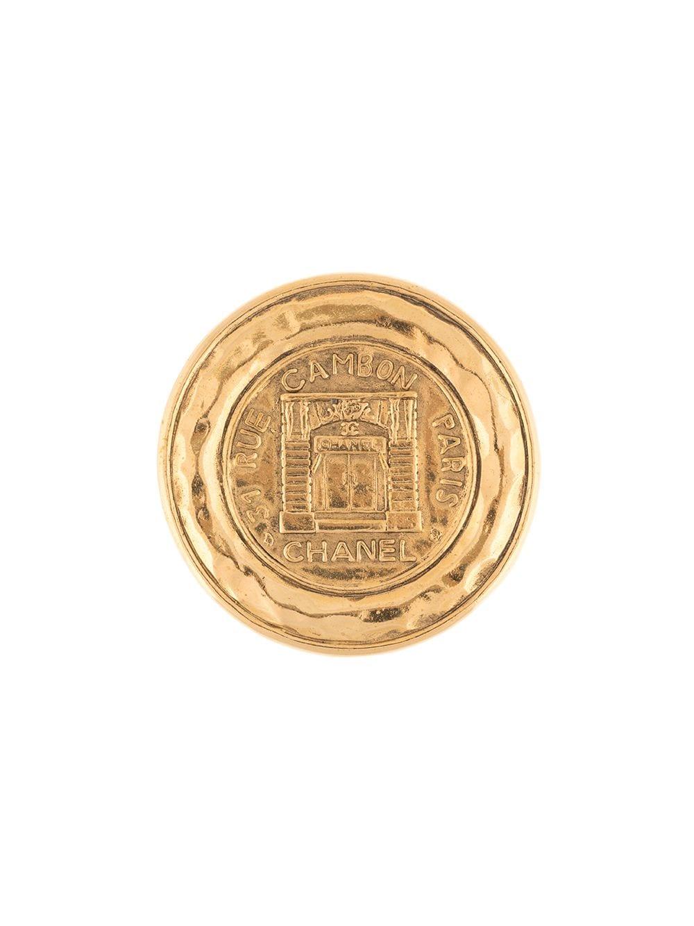 Chanel Large Gold Tone Rue Cambon Brooch For Sale 1